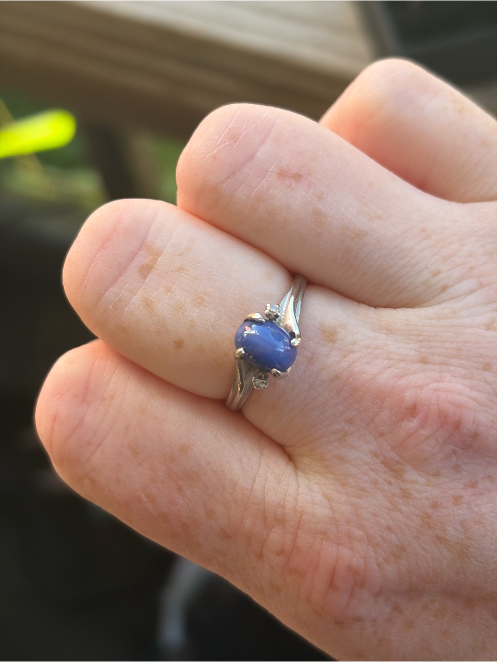 Blue Star Sapphire 14k White Gold Ring Size 8